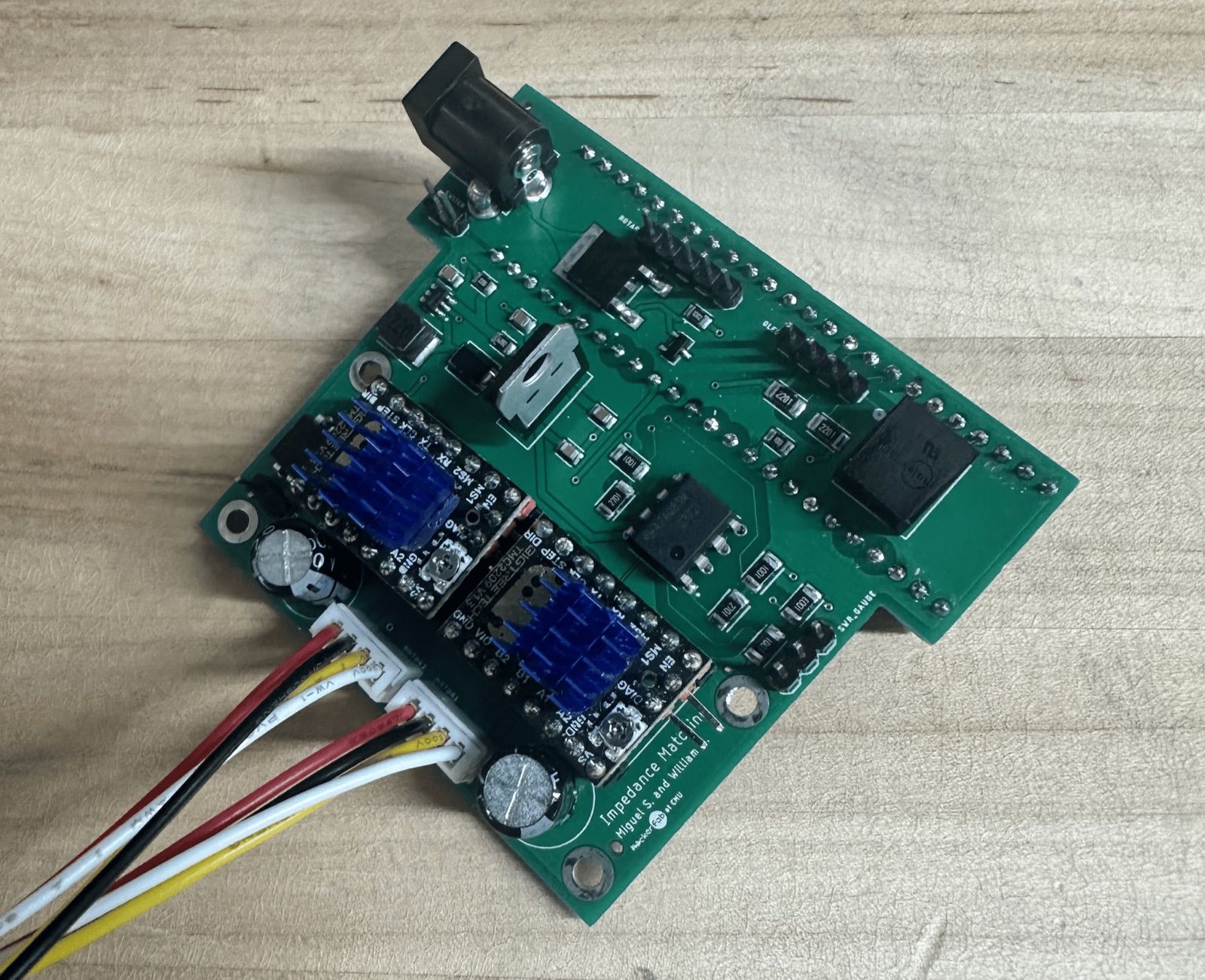 RF matcher control board PCB layout with Teensy 4.1, stepper motor drivers, and VSWR sense header