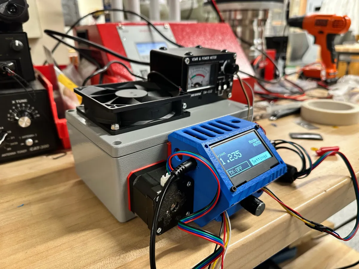 Deployed impedance matcher showing VSWR on the OLED